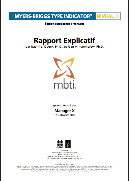 Préférences et Dynamique MBTI Niveau II OPP Questionnaire Officiel Rapport sur mesure inspYr Executive Coaching Fabrice MEZIERES